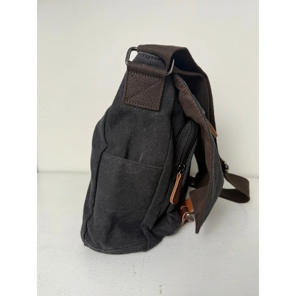 Canvas Messenger Bag Charcoal Gray Crossbody Laptop Satchel Multi-Pocket Utility